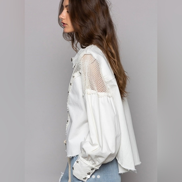 POL White Mesh Star-Embellished Women's Top. NWOT - Picture 3 of 7